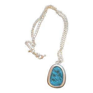 Silver Tone  and Turquoise Color Pendant Necklace Modernist